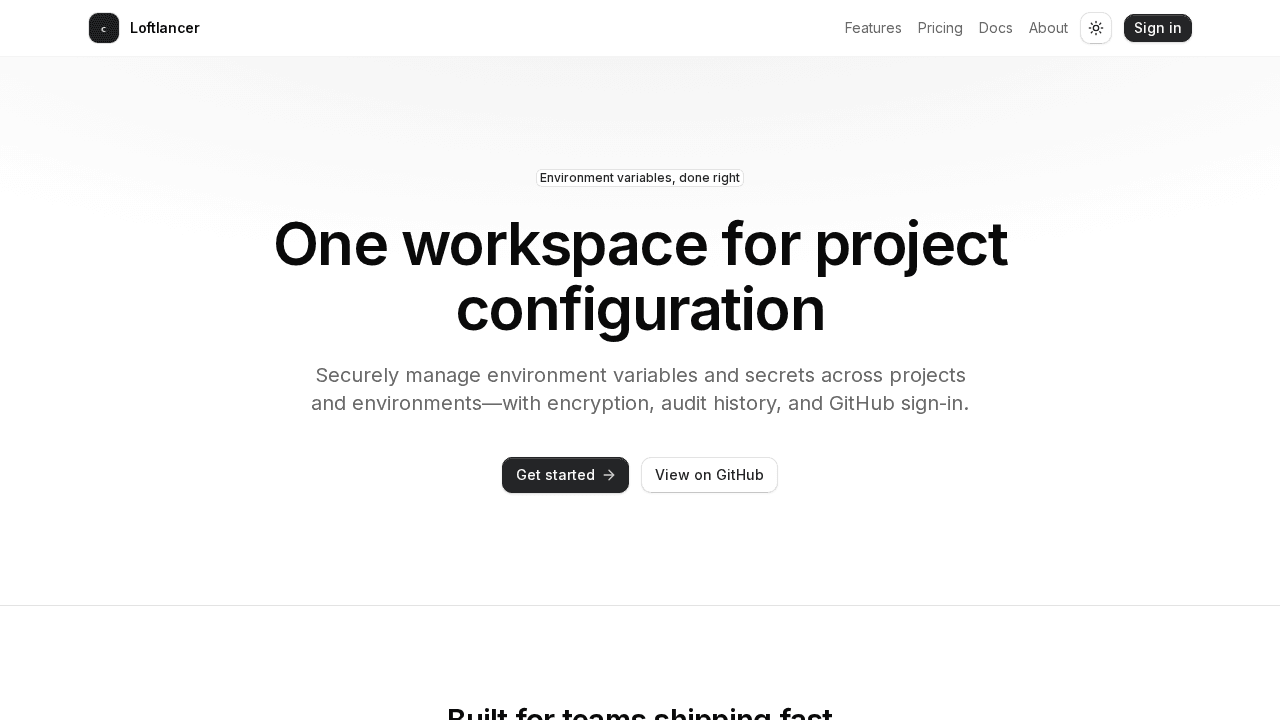 Loftlancer — Environment and secrets manager for organizations, projects, and environments.
